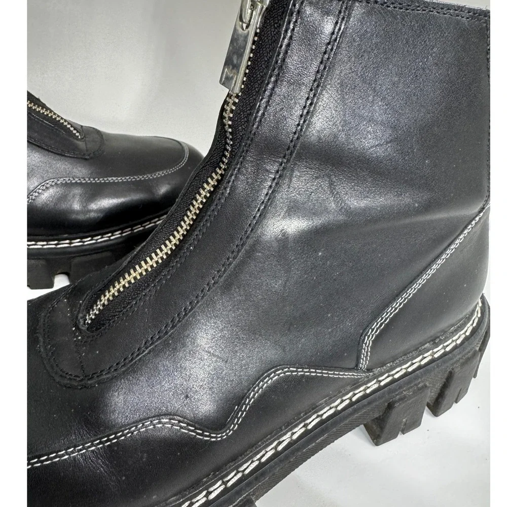 Marc Fisher LTD Mens Black Leather Front Zip Lug Sole Combat Boots Size 9.5M‎